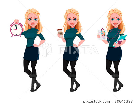 Young beautiful business woman, set of three poses - Stock Illustration ...