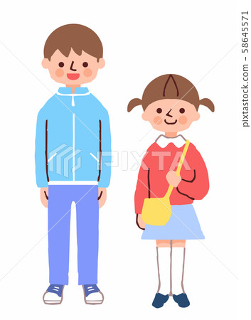 微笑的男孩和女孩 58645571