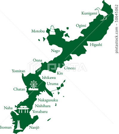 Okinawa main island map illustration vector Okinawa main island map illustration vector 58645862