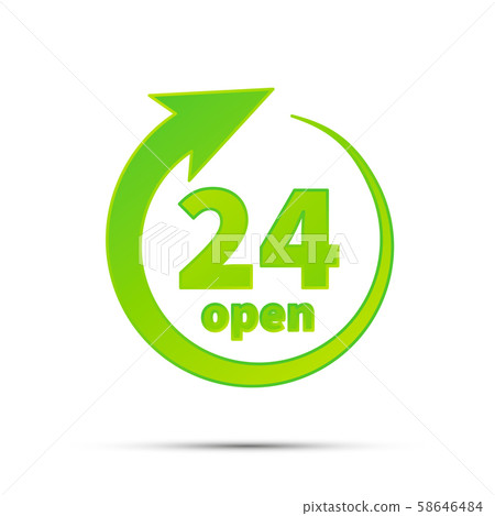 24 hours open, bright green simple icon on white 58646484