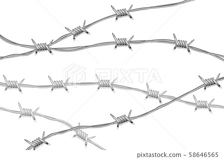Several lines of glossy realistic barbed wire isolated on white Several lines of glossy realistic barbed wire isolated on white 58646565