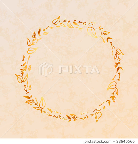 Golden detailed leaves wreath on beige paper 58646566