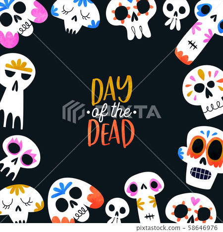 Day of the dead card colorful watercolor skull art Day of the dead card colorful watercolor skull art 58646976