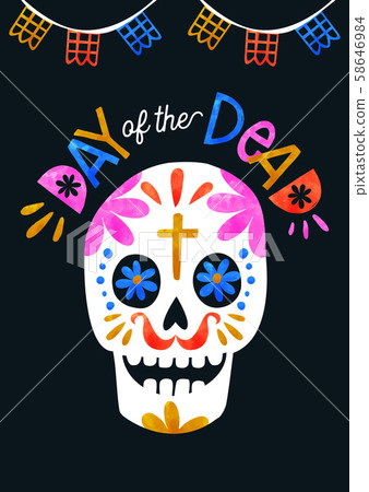 Day of the dead colorful sugar skull greeting card 58646984