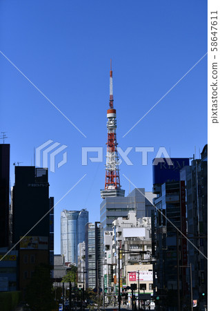 View of Roppongi Hills and Tokyo Tower from Hamamatsucho Station in front of Tokyo cityscape in Japan (blue sky spreading through a typhoon) View of Roppongi Hills and Tokyo Tower from Hamamatsucho Station in front of Tokyo cityscape in Japan (blue sky spreading through a typhoon) 58647611