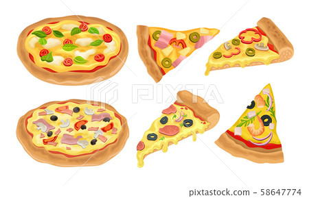 Italian Pizza Vector Illustrated Set. Colorful Restaurant Tasty Isolated Nutrition Italian Pizza Vector Illustrated Set. Colorful Restaurant Tasty Isolated Nutrition 58647774