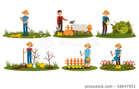People Characters Working On The Farm Vector Illustrations Collection 58647852