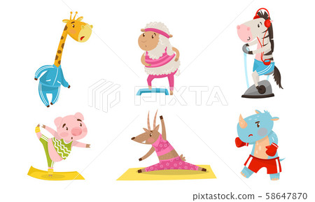 Funny Animals Doing Sport. Fitness And Healthy... - Stock Illustration ...
