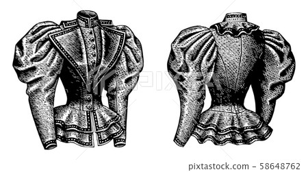 Fitted Jacket, puffed sleeves, vintage engraving. 58648762