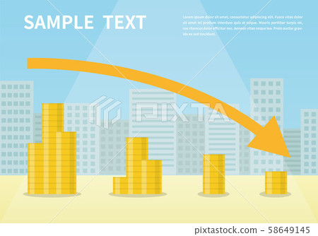 Money loss vector illustration, flat cartoon cash with down arrow stocks graph, concept of financial crisis, market fall, bankruptcy, budget recession, investment expenses, bad economy reduction 58649145