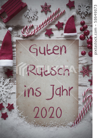 Retro Christmas Flat Lay, Snow, Guten Rutsch 2020 Retro Christmas Flat Lay, Snow, Guten Rutsch 2020 58649873