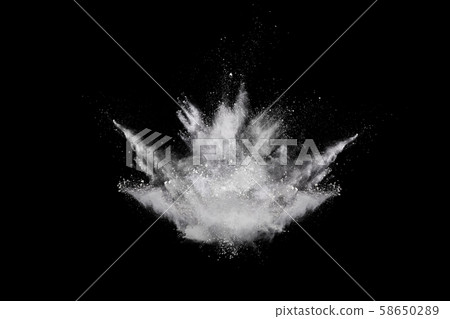 White powder explosion on black background. White powder explosion on black background. 58650289