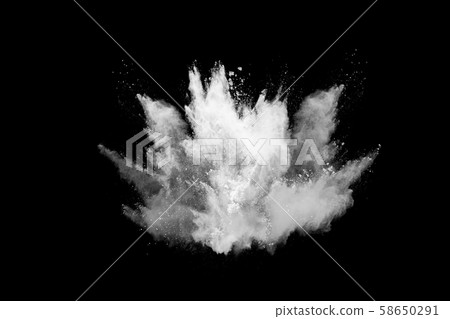White powder explosion on black background.  58650291
