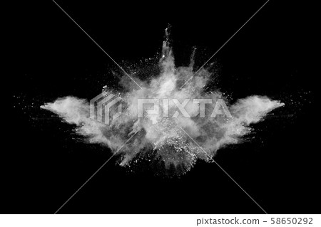 White powder explosion on black background. White powder explosion on black background. 58650292