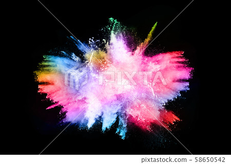 abstract colored dust explosion on a black background. 58650542