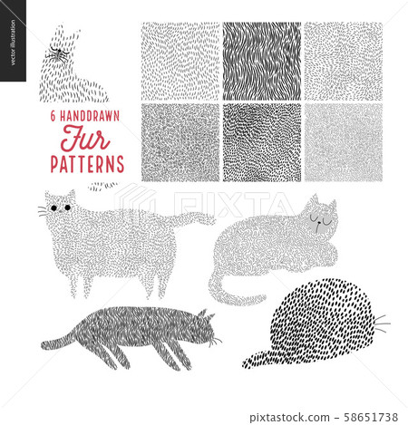 Handdrawn patterns with cats - Stock Illustration [58651738] - PIXTA