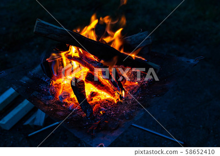 Camping material Bonfire burning fire Camping material Bonfire burning fire 58652410
