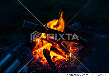 Camping material Bonfire burning fire 58652413