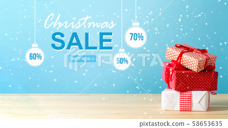 Christmas sale message with Christmas gift boxes Christmas sale message with Christmas gift boxes 58653635