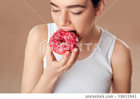 Diet Concept. Young Woman Measuring Body Weight On Diet Concept. Young Woman Measuring Body Weight On 58653841