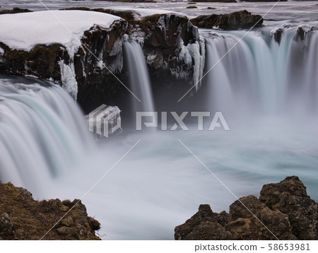 The Godafoss in winter with long-time exposure The Godafoss in winter with long-time exposure 58653981