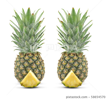 Fresh whole and cut pineapple isolated on white background Fresh whole and cut pineapple isolated on white background 58654570