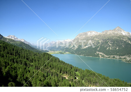 Lake Silvaplana from the Corvatsch Observatory Ropeway and Lake Sils in the back of the village of Sils Lake Silvaplana from the Corvatsch Observatory Ropeway and Lake Sils in the back of the village of Sils 58654752