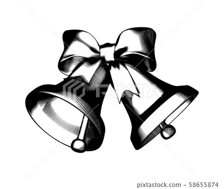 Engraving Christmas bell and ribbon isolated on Engraving Christmas bell and ribbon isolated on 58655874