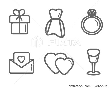 Wedding icon set on a white background. illustration. Event invitation, wedding dress and more for Wedding icon set on a white background. illustration. Event invitation, wedding dress and more for 58655949