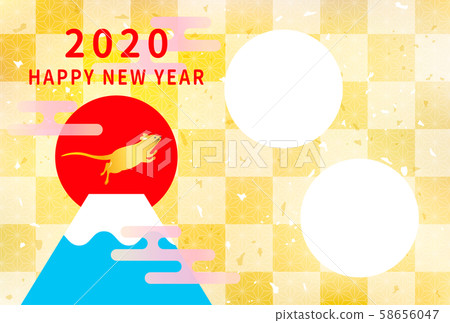 相框新年賀卡2020兒童年富士山和鼠標黃色 相框新年賀卡2020兒童年富士山和鼠標黃色 58656047