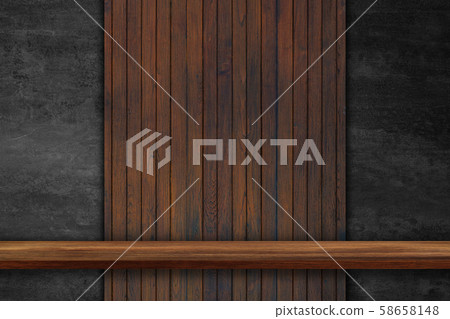 Empty top of wooden shelves on dark Board wood Empty top of wooden shelves on dark Board wood 58658148