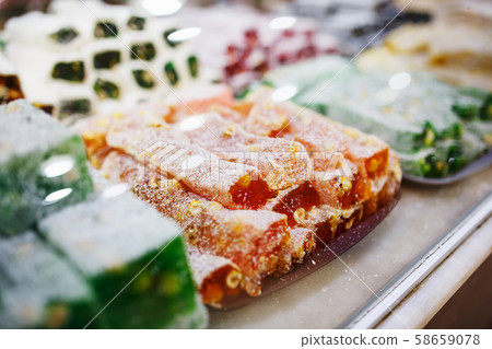 Eastern sweets, confectionery on the counter, 58659078