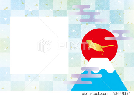 Photo frame New Year's card 2020 child year Mt.Fuji and rat light blue without letters Photo frame New Year's card 2020 child year Mt.Fuji and rat light blue without letters 58659355
