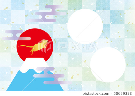 Photo frame New Year's card 2020 child year Mt.Fuji and rat light blue without letters Photo frame New Year's card 2020 child year Mt.Fuji and rat light blue without letters 58659358