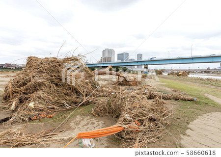 Tama River Typhoon Damage Tama River Typhoon Damage 58660618