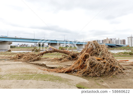 Tama River Typhoon Damage 58660622