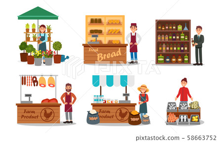Vendors Characters Selling Farm Products Vector Illustrated Set Vendors Characters Selling Farm Products Vector Illustrated Set 58663752