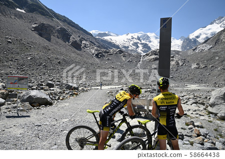 Morteratsch Glacier and Bernina Alps ahead of the Glacier End Post 2015 Morteratsch Glacier and Bernina Alps ahead of the Glacier End Post 2015 58664438