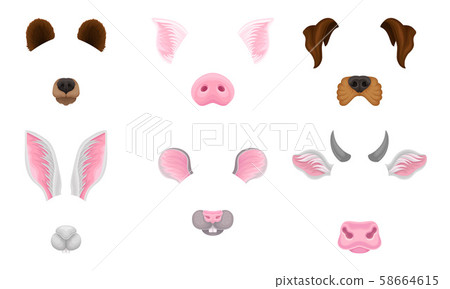 Selfie Animal Faces Effects Vector Illustrated Set. Assets For Entertainment Selfie Animal Faces Effects Vector Illustrated Set. Assets For Entertainment 58664615