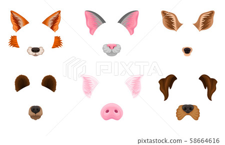 Selfie Animal Faces Effects Vector Illustrated Set. Assets For Entertainment 58664616
