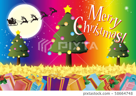 Illustration background material, merry christmas party, present, decoration, free, rainbow, rainbow color, gift 58664748