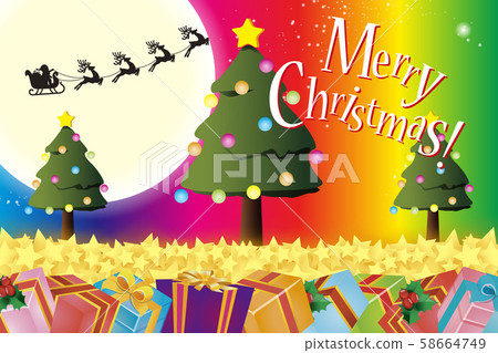 Illustration background material, merry christmas party, present, decoration, free, rainbow, rainbow color, gift 58664749