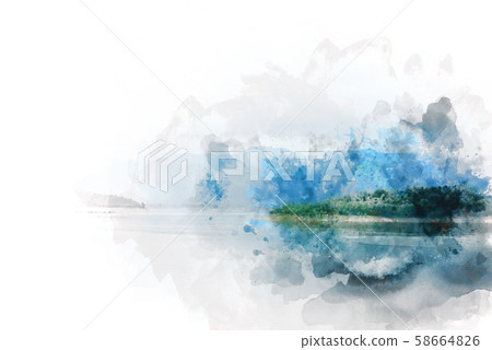 Abstract colorful shape on mountain peak and tree landscape on watercolor illustration painting background. Abstract colorful shape on mountain peak and tree landscape on watercolor illustration painting background. 58664826