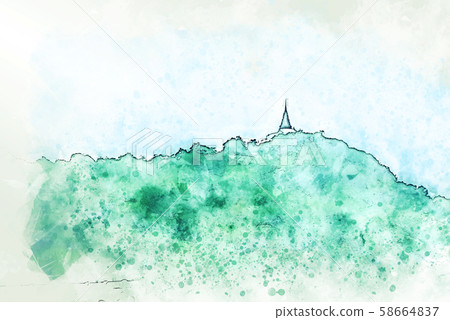 Abstract colorful shape on mountain peak and tree landscape on watercolor illustration painting background. Abstract colorful shape on mountain peak and tree landscape on watercolor illustration painting background. 58664837