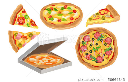 Italian Pizza Vector Illustrated Set. Colorful Restaurant Tasty Isolated Nutrition. Italian Pizza Vector Illustrated Set. Colorful Restaurant Tasty Isolated Nutrition. 58664843