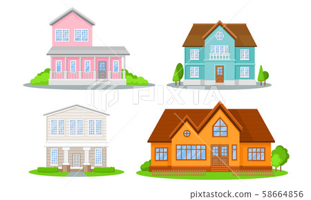Mansions Set. Contemporary Colourful Buildings Vector Illustrated Concepts. Mansions Set. Contemporary Colourful Buildings Vector Illustrated Concepts. 58664856