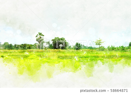 Abstract Colorful field and landscape tree on watercolor illustration painting background. Abstract Colorful field and landscape tree on watercolor illustration painting background. 58664871