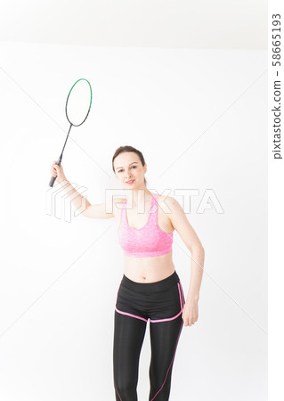 Foreign women playing badminton wearing sportswear Foreign women playing badminton wearing sportswear 58665193