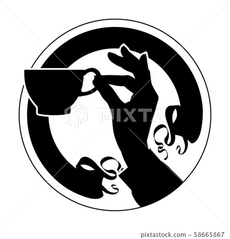 Coffee cup with a retro ribbon banner 58665867