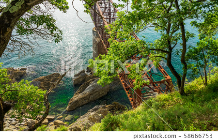 Old abandoned rusty iron loading bay top view Old abandoned rusty iron loading bay top view 58666753